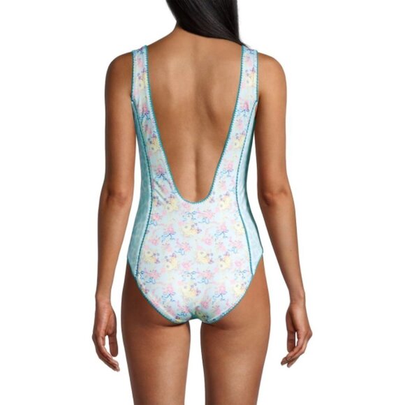 LoveShackFancy 'Mikkel' One-Piece Printed Swimsuit, Ocean Wave Blue - Picture 2 of 4